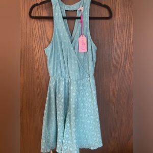 CANDIE’S Women’s Teal Size Small V-Neck Halter Dress Lined NWT